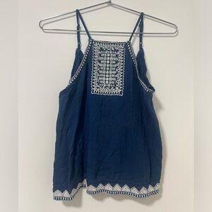 MANGO Navy blue embroidered top with open back